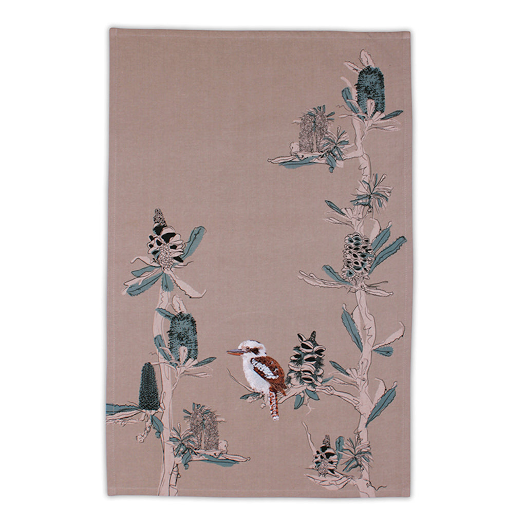 Linen Press Tea Towel Kookaburra & Banksia (Organic Cotton) Teros