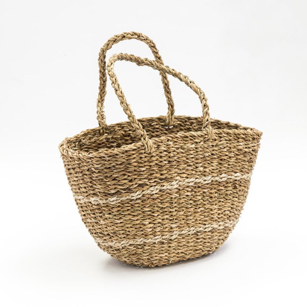 U-Chus Fair Trade Hogla Basket Oval Shaped with Stripes Teros