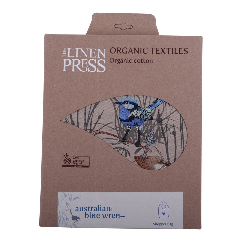 Linen Press Shopper Blue Wren Grassland (Organic Cotton) Teros
