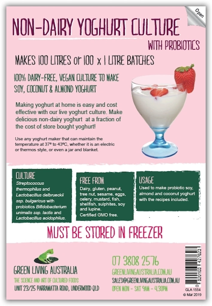 Green Living Australia Non-Dairy Yoghurt Culture to Make 100 L